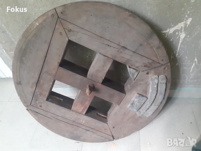 Уникат - Старо масивно дървено колело маховик примитив, снимка 5 - Антикварни и старинни предмети - 50954412