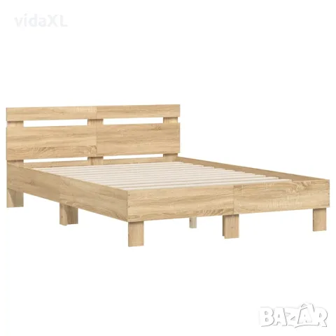 vidaXL Рамка за легло с табла и LED, дъб сонома, 120x200 см, снимка 6 - Спални и легла - 56146677