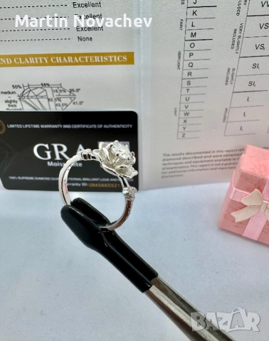 Сребърен пръстен с мойсанит (Диамант) 0.5 карата, снимка 8 - Пръстени - 52370503