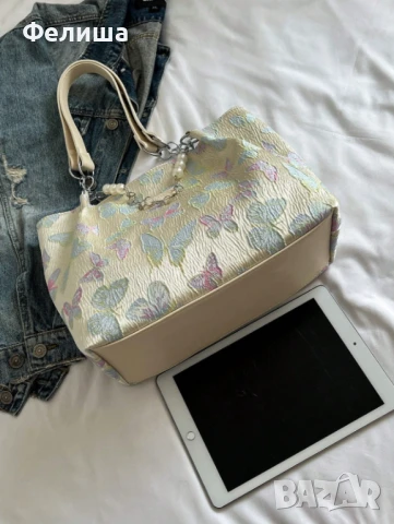 Стилна Ежедневна Дамска Чанта с Блестящи Цветни Пеперуди и Перли Арабски Стил, снимка 8 - Чанти - 50827751