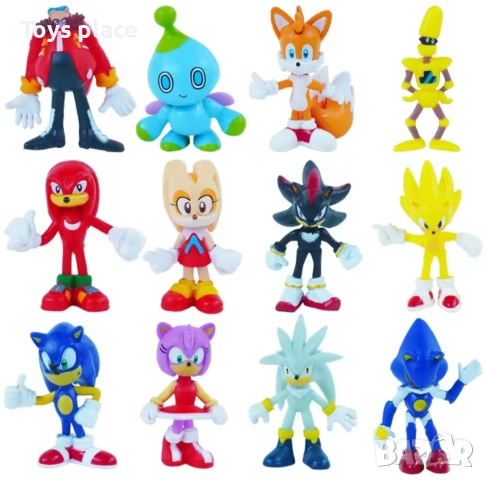 12 броя фигурки на Sonic The Hedgehog, Super Sonic Metal, Sonic Knuckles, Shadow Werehog Соник