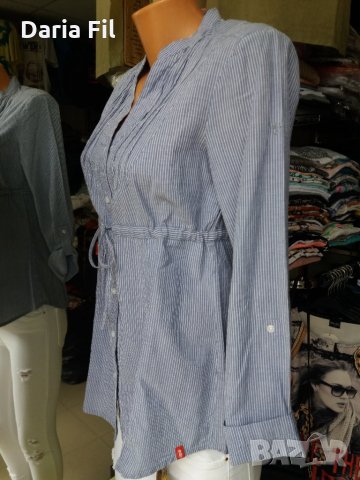 НАМАЛЕНИЕ! СТРАХОТНА памучна риза в ситно синьо-бяло райе с коланче под бюста, снимка 4 - Ризи - 29980872