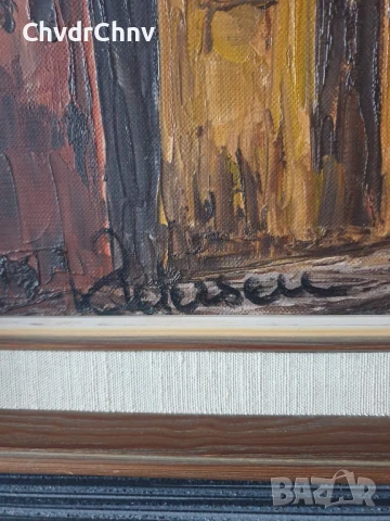 53х45см/малка стара картина масло върху платно/градски пейзаж/малка улица-къщи/дървена рамка, снимка 6 - Картини - 51192912
