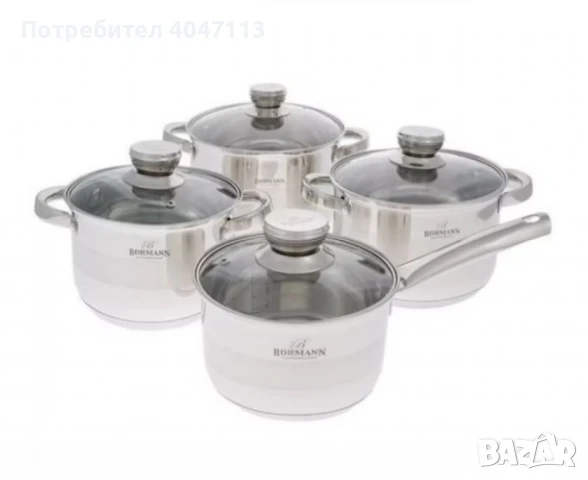 Комплект тенджери Bohmann 16см/18см/20см/22см, Неръжд.стомана, снимка 3 - Съдове за готвене - 51372113