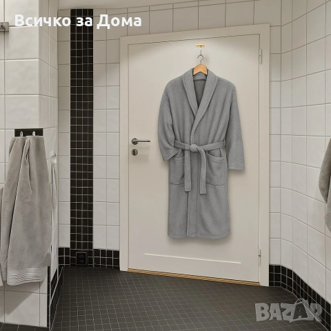 Дамски хотелски халат, класически, удобен, топъл, с връзки, мек, сив