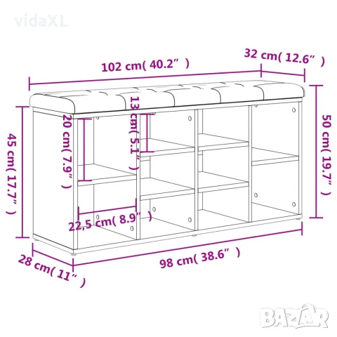 vidaXL Пейка за обувки, сонома дъб, 102x32x50 см, инженерно дърво, снимка 8 - Маси - 56148078