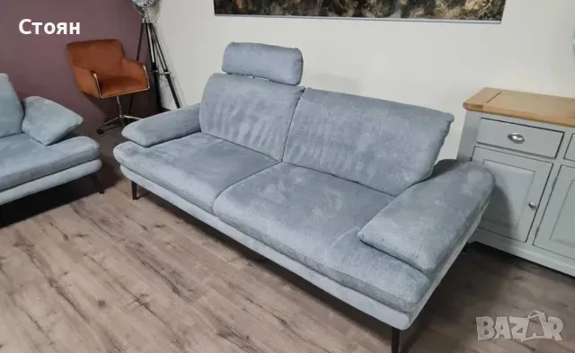 Сив комплект дивани от плат ъглов диван и тройка "Dieter Knoll", снимка 11 - Дивани и мека мебел - 48633100
