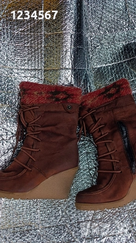 Дамски боти на платформа естествен велур цвят керемида 37 номер, снимка 2 - Дамски боти - 52579972