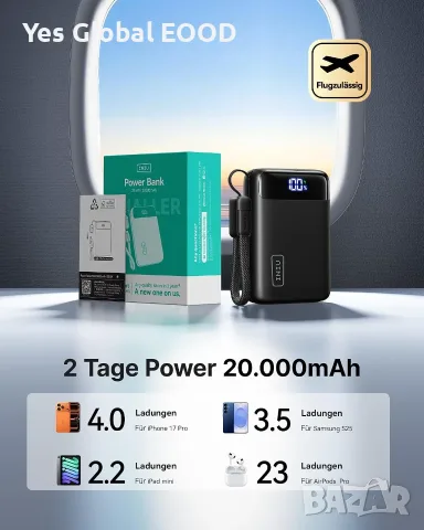 INIU Power Bank 20000 mAh 22,5 W USB-C черна, снимка 4 - Външни батерии - 55749838