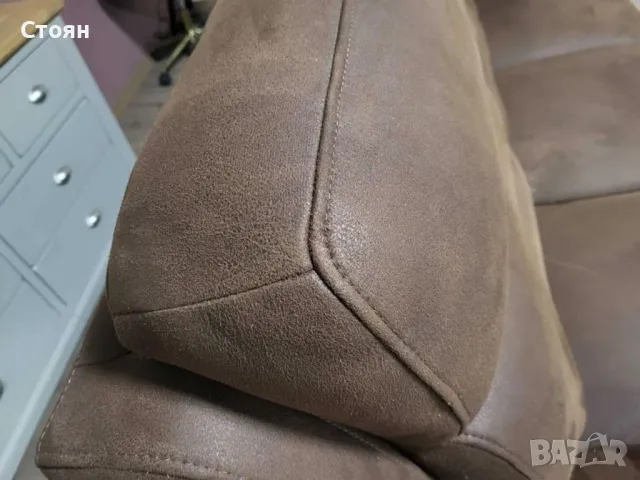 Кафяв диван от плат тройка, снимка 12 - Дивани и мека мебел - 47710476