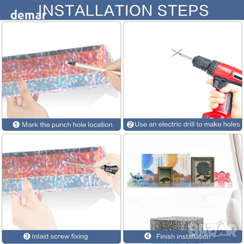 Cityjoy Акрилни стенни рафтове органайзер за баня, детска стая - 2 броя, снимка 5 - Етажерки - 44734284