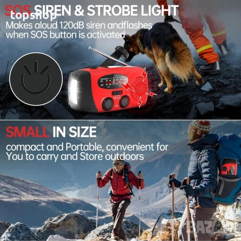 Чисто ново соларно ръчно радио за аварийни ситуации с манивела, преносимо радио NOAA/AM/FM с 3 LED.., снимка 5 - Приемници и антени - 51636400