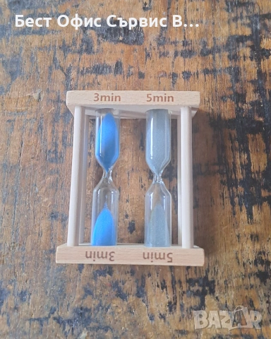 пясъчен часовник две в едно около 3 и 5 минути стъклен и от естествено дърво, снимка 2 - Други - 53131494