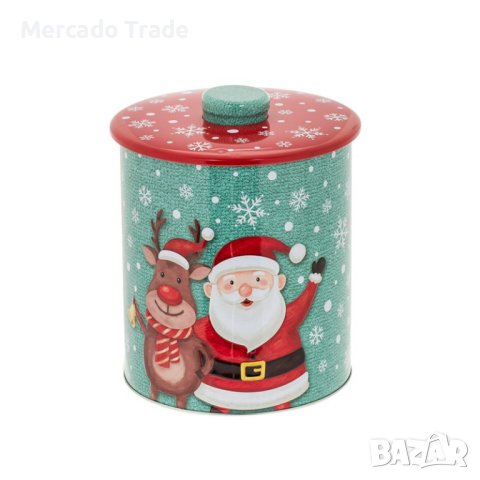 Коледна кутия Mercado Trade, За сладки, Метал, Дядо Коледа, Зелена