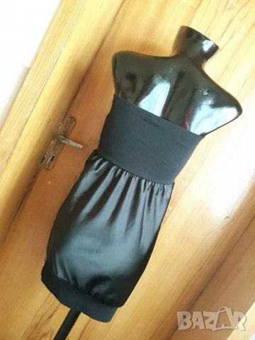 Черна къса рокля сатен и трико С, снимка 3 - Туники - 17872610