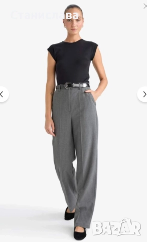 Елегантен нов дамски панталон в сиво с райе