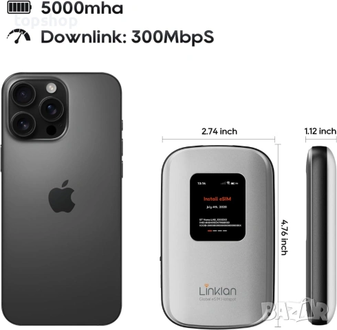 Чисто нов запечатан в целофан Преносим 4G LTE Мобилен Хотспот Linklan с eSIM Технология Глобален , снимка 11 - Рутери - 53890439