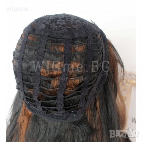 Дълга черна на вълни със светлокестеняви кичури, с бретон перука Лена, снимка 11 - Аксесоари за коса - 31543746