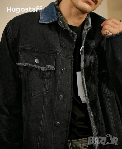 Ново мъжко дънково яке риза черно и синьо двойно деним памук XХЛ, снимка 3 - Якета - 53045684