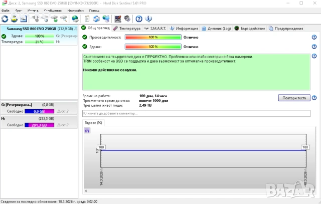 Хард диск SSD 250Gb 2,5  SAMSUNG, снимка 4 - Твърди дискове - 53882567