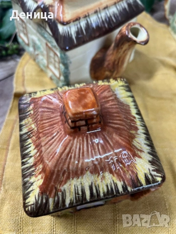 Страхотните английски къщички♥️  Чайник-23/ 15 см с чучур и дръжка Кафява захарница-10.5/8.5 см Жълт, снимка 6 - Други - 53253297