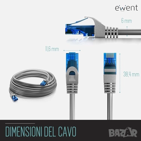 Ewent EW-5U-010 Cat 5e U/UTP Patch Cable 1 м – Сив мрежов кабел с RJ45 конектори за компютър и рутер, снимка 5 - Кабели и адаптери - 52123509