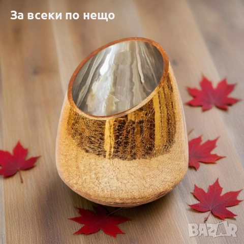 Златна асиметрична ваза, 13*18см Код P1454, снимка 2 - Вази - 52317308