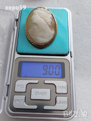 Три брошки камеи със златен обков-14 карата и 9 карата., снимка 5 - Колиета, медальони, синджири - 53074144