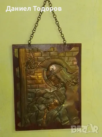 Красива Стара Медна Декоративна Картина върху  Дърво , Медно Пано-, снимка 7 - Картини - 47475650