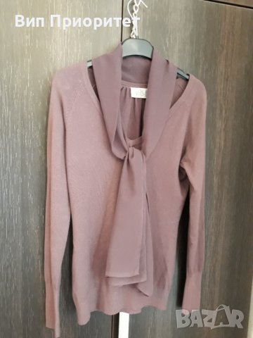 Меко плетиво с вграден фин шал от същия цвят-лилав издържан тъмен цвят, дълъг ръкав, ефектен модел, снимка 12 - Блузи с дълъг ръкав и пуловери - 37417986