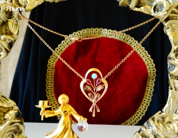 Колие с огнен опал,рубини,14 K позлата,дубле. , снимка 7 - Колиета, медальони, синджири - 53296592