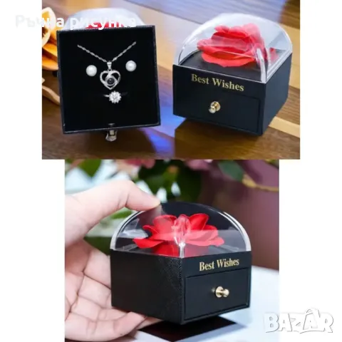 Кутия за бижута със сапунена роза под ПВЦ купол и подаръчна торбичка