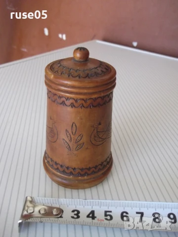 Кутия дървена пирографирана цилиндрична с капак от соца, снимка 2 - Колекции - 51358804