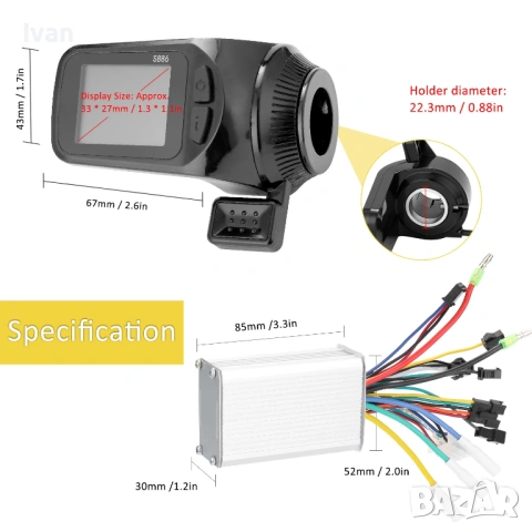 Kомплект универсален безчетков контролер с дисплей с палец за газ Ebike 24V/36V 350W, снимка 10 - Друга електроника - 53985926