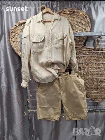 СЕТ ленена риза+ къси панталонки памук-> XXL, снимка 1