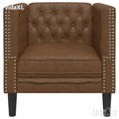 vidaXL Кресло Честърфийлд, кафяво, изкуствен велур, снимка 4 - Дивани и мека мебел - 56147452