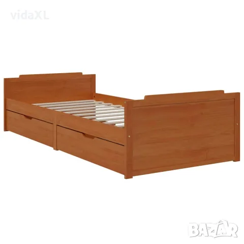 vidaXL Рамка за легло с чекмеджета, меденокафява, бор масив, 90х200 см, снимка 3 - Спални и легла - 56146839