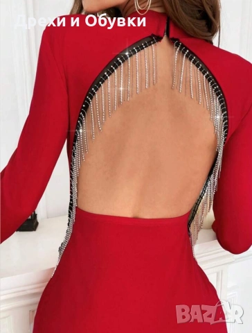 Официална червена рокля с гол гръб и камъни , снимка 3 - Рокли - 54074113
