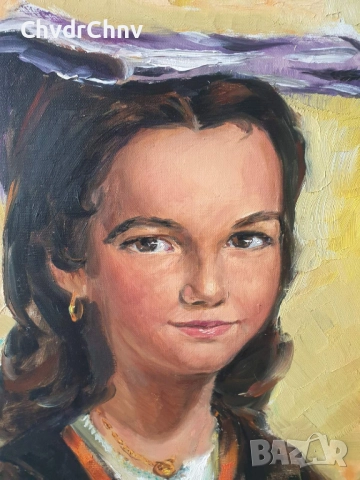 Nicol 65х55см/картина масло върху платно/женски портрет/момиче в народна носия/дървена рамка, снимка 4 - Картини - 52364358