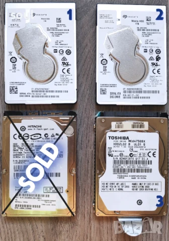 5 x HDD / SSD SATA 2.5", Seagate / Toshiba / Micron, 1 TB / 640 GB / 250 GB