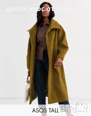 ASOS DESIGN Овърсайзед зелено дълго палто, снимка 2 - Якета - 34173052
