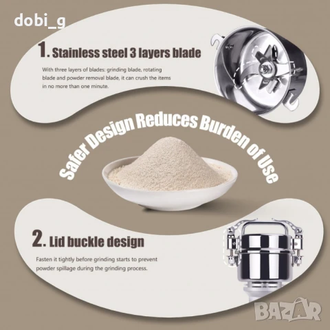 Мощна електрическа мелница за зърно и подправки, снимка 6 - Кухненски роботи - 51385827