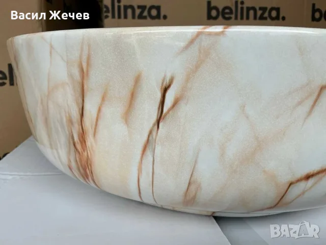 Кръгла мивка за плот 43 см – светла с мраморен ефект, снимка 4 - Мивки - 56178535