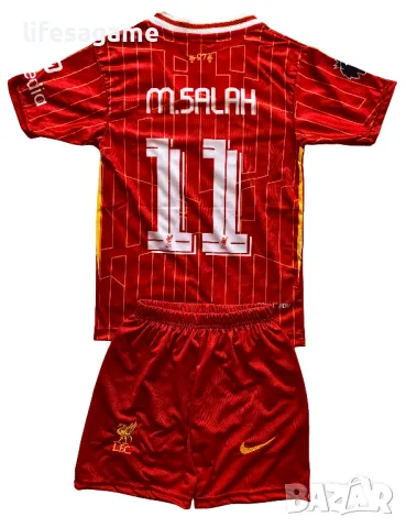 164, 176 Детски футболен екип Ливърпул комплект Салах Liverpool тениска Salah шапка гети, снимка 1