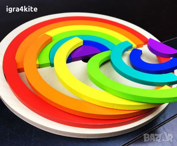 Двойна цветна дървена дъга с табла за поместване Wooden double rainbow, снимка 2 - Образователни игри - 30455577