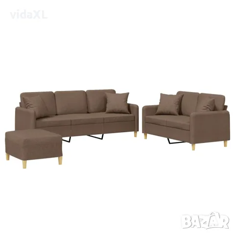 vidaXL Комплект дивани 3 части с възглавници кафяв текстил
