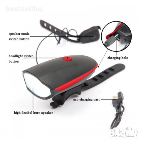 Силен лед фар за велосипед звънец аларма предни LED светлини велосипед, снимка 2 - Аксесоари за велосипеди - 30320864