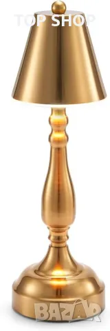 EGOBASIC Акумулаторна безжична LED настолна лампа с батерия, 3 цветна димируема, античен месинг