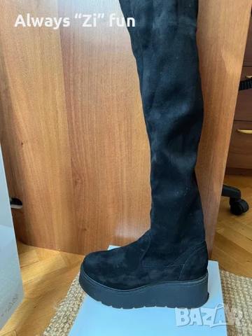 Дамски чизми над коляното Oleksy платформа, велур+текстил, снимка 2 - Дамски ботуши - 52375053