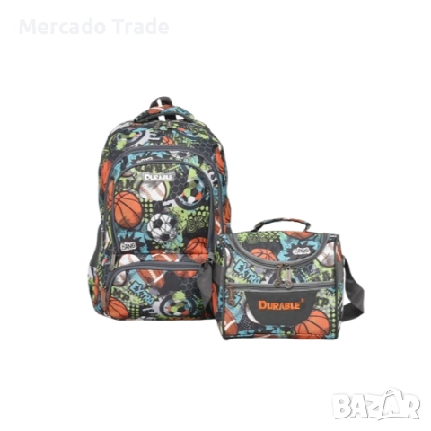 Комплект раница и чанта за храна Mercado Trade, За ученици, За момче, Цветен, снимка 2 - Раници - 51487281